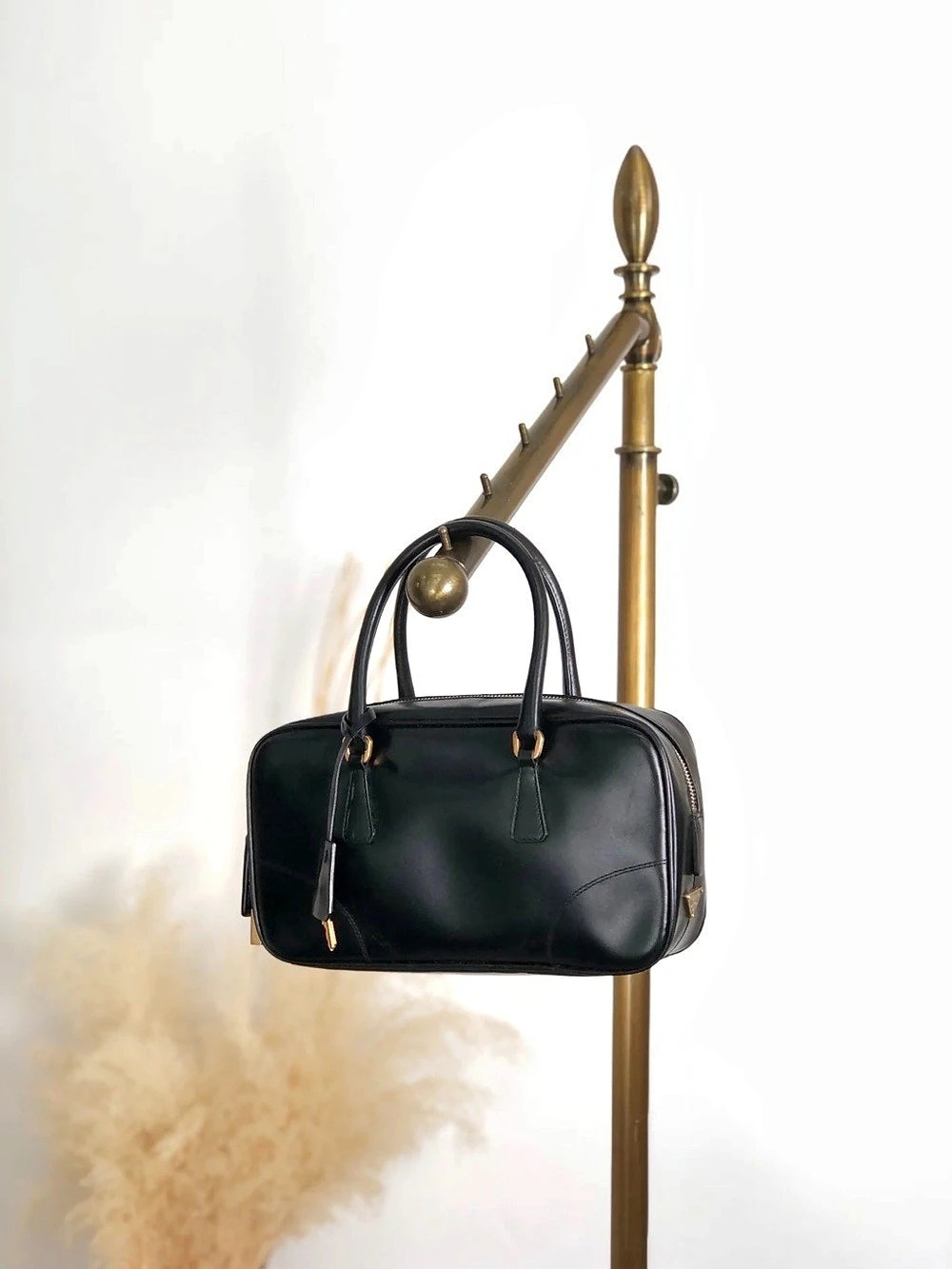 Prada Leather Bowling Bag Black